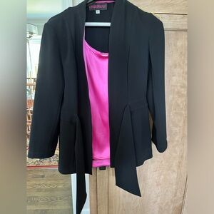 Vintage Y2K Tom And Linda Platt Black blazer, pink camisole & wide leg pants.